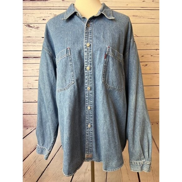 Levi's Denim Red Tab XL Levis Extra Large Denim Shirt Metal Button Front Vintage - Picture 1 of 9